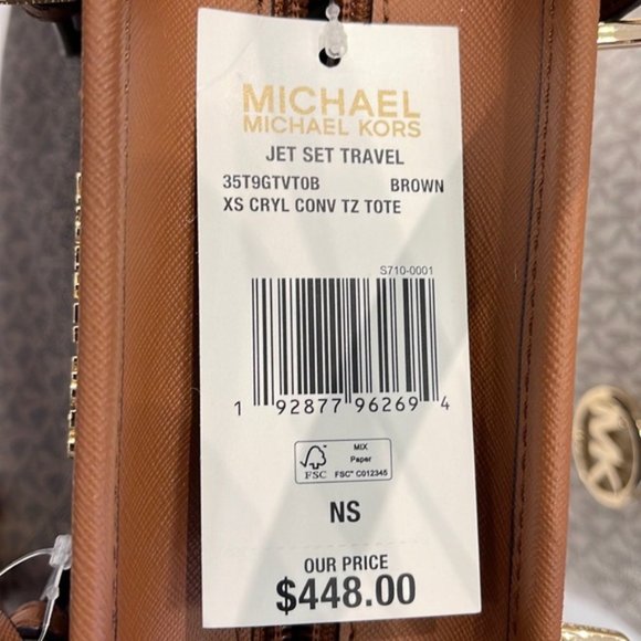 Michael Kors Jet Set Travel XS Carryall Tote Top Zip Tote Brown - Picture 11 of 16